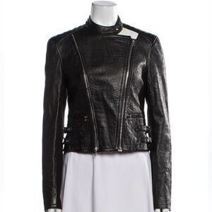 Yigal Azrouel Croc-Embossed Black Leather Jacket size 4
